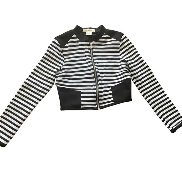 Arden B Womens/Teen Black and White Strip Jacket Size Small Vintage Cropped - Picture 1 of 6